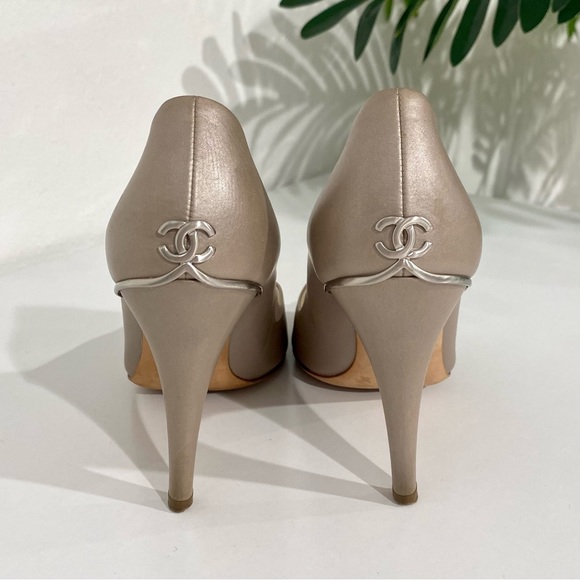 SOLD Authentic Chanel Taupe Peep Toe Heels size 38 - Picture 6 of 9